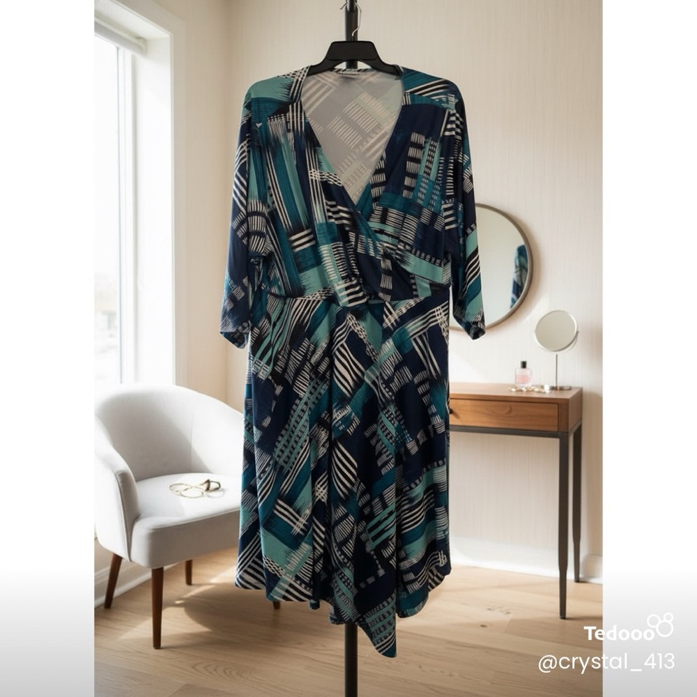 Catherines Asymmetrical Dress in Blue and Green